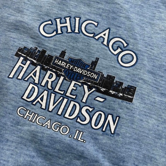 Vintage 90's Harley Davidson Chicago Faded Blue Crewneck Sweatshirt Size Medium - Picture 3 of 5